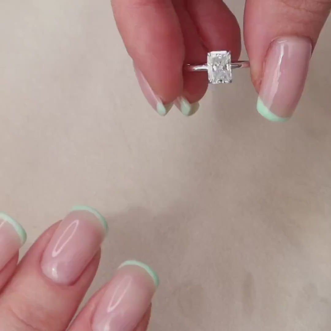 1.5 CT Radiant Hidden Halo Moissanite Engagement Ring